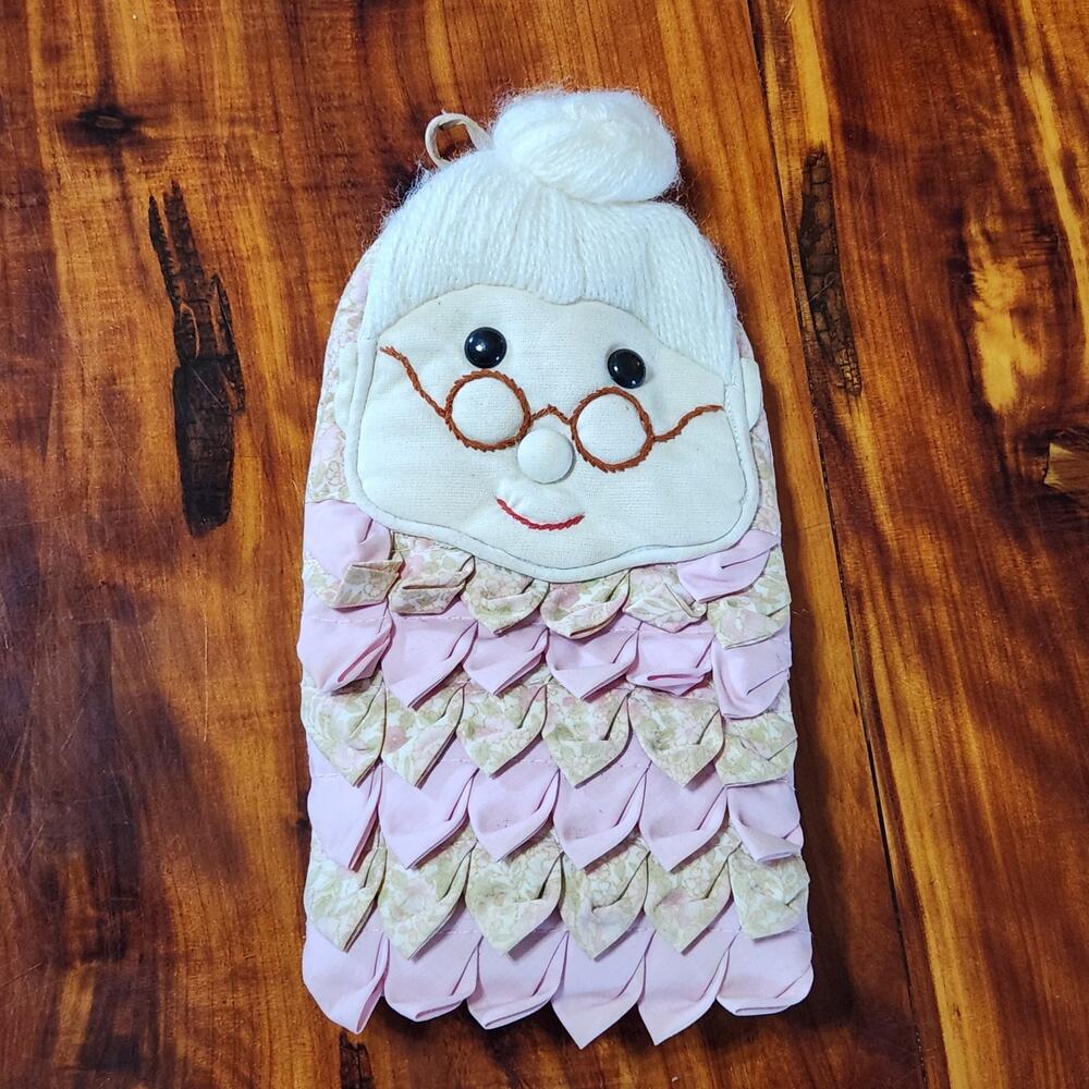 70s Vtg Granny Grandma Oven Mitt Glove Pot Holder Kitchen Cottage Estate